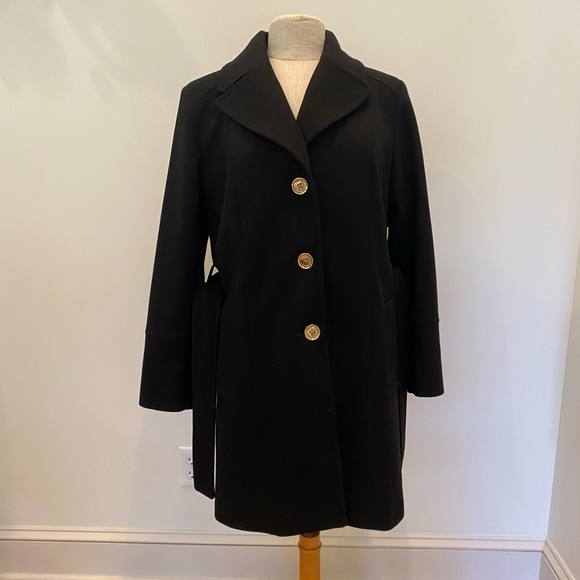 MiCHAEL Michael Kors Womens Black Coat w Gold Buttons / Belted / Size 12 - Picture 6 of 15